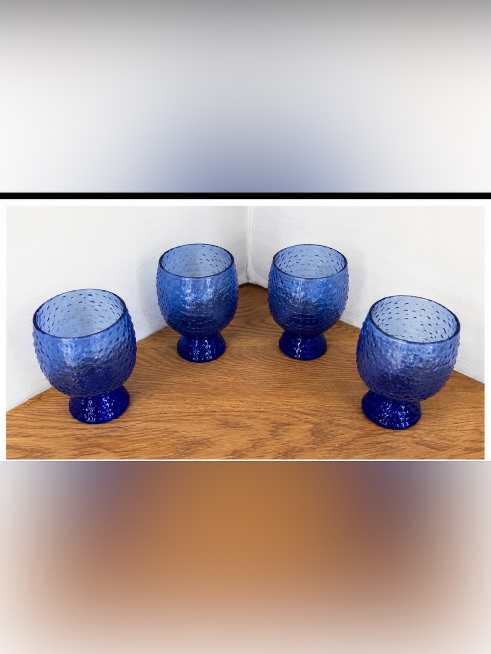 Set of 4 Vintage Mexican Cobalt Blue Hand
Blown Hobnail Glass Goblets